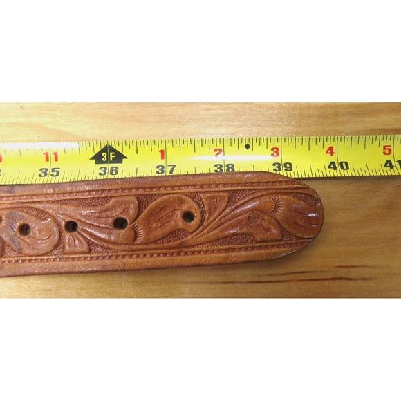 Mens Looper Hand Leather Tooled Belt # 172 Size 36 Brass Native American Buckle - Picture 9 of 16